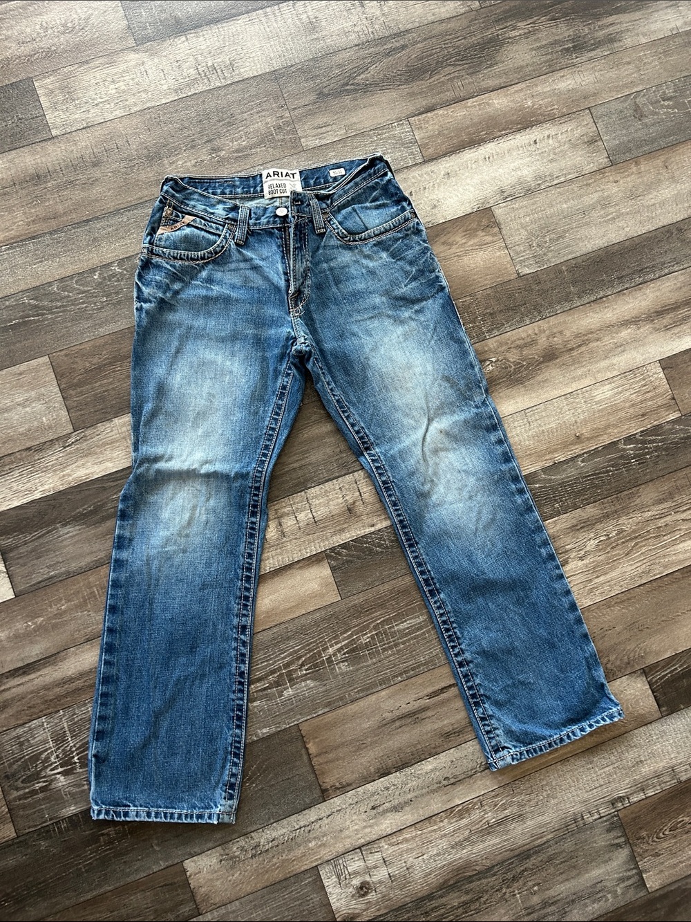 Ariat Men's Distressed Medium Blue Straight Jeans